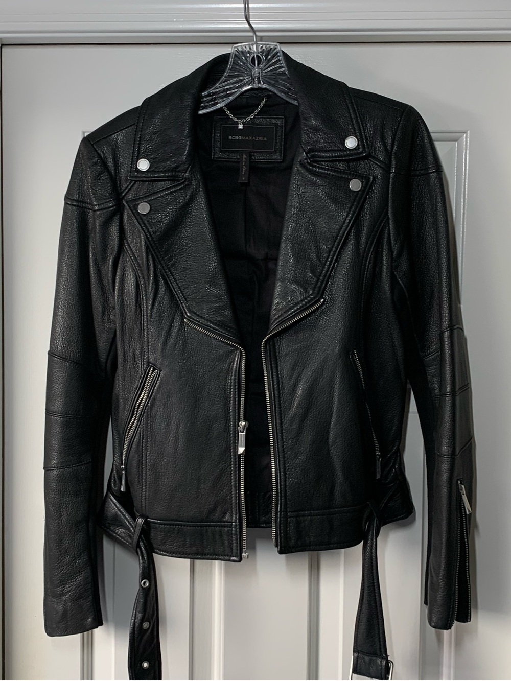 BCBGMaxAzria Black Leather Asymmetrical Moto Jacket